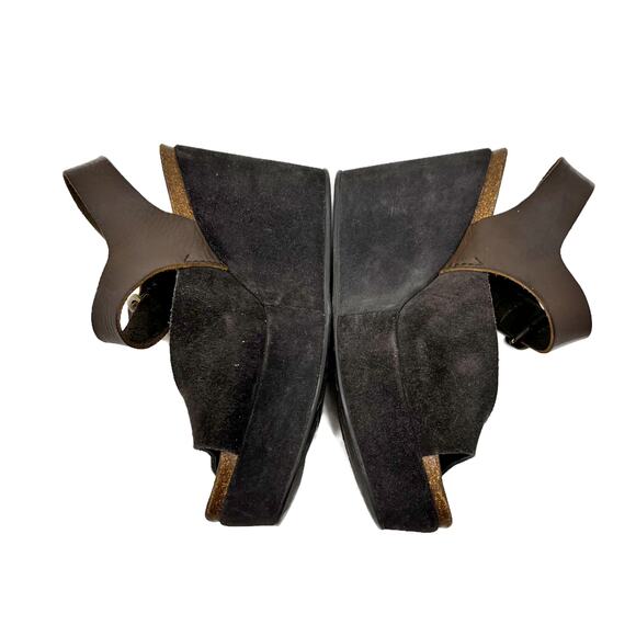 Pedro Garcia Leather + Suede Peep-Toe Wedge Sandals Brown IT 37.5 US 7.5 - Picture 6 of 12
